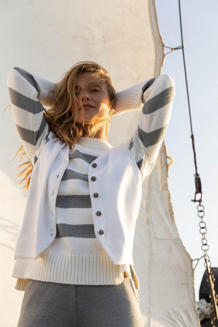 Pull  à rayures Marina 100 % mérinos