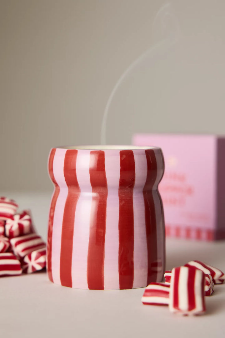 Cabana – Bougie en céramique rayée rouge/rose