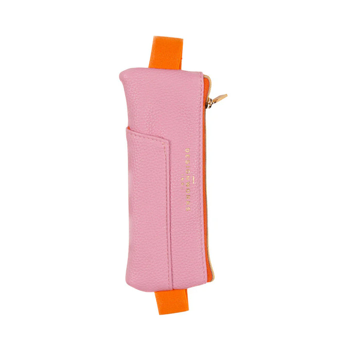 Trousse élastique en cuir vegan rose et orange