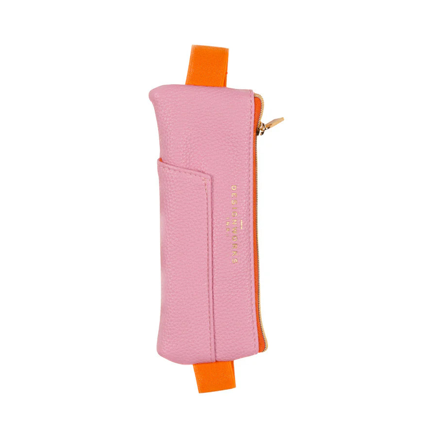 Trousse élastique en cuir vegan rose et orange