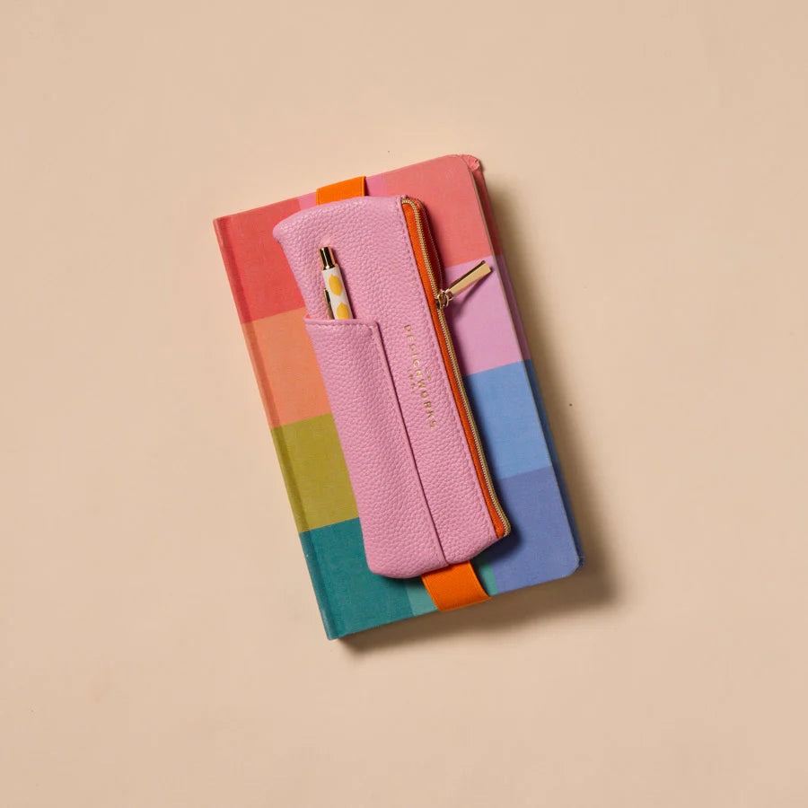 Trousse élastique en cuir vegan rose et orange