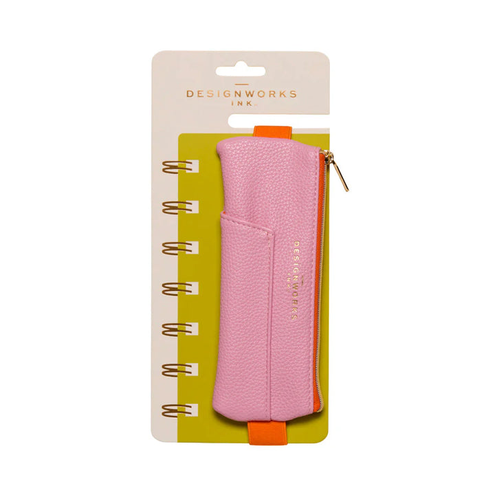 Trousse élastique en cuir vegan rose et orange
