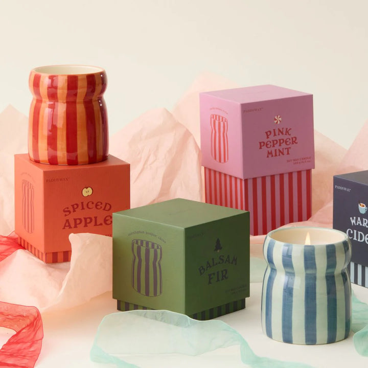 Cabana – Bougie en céramique rayée rouge/rose